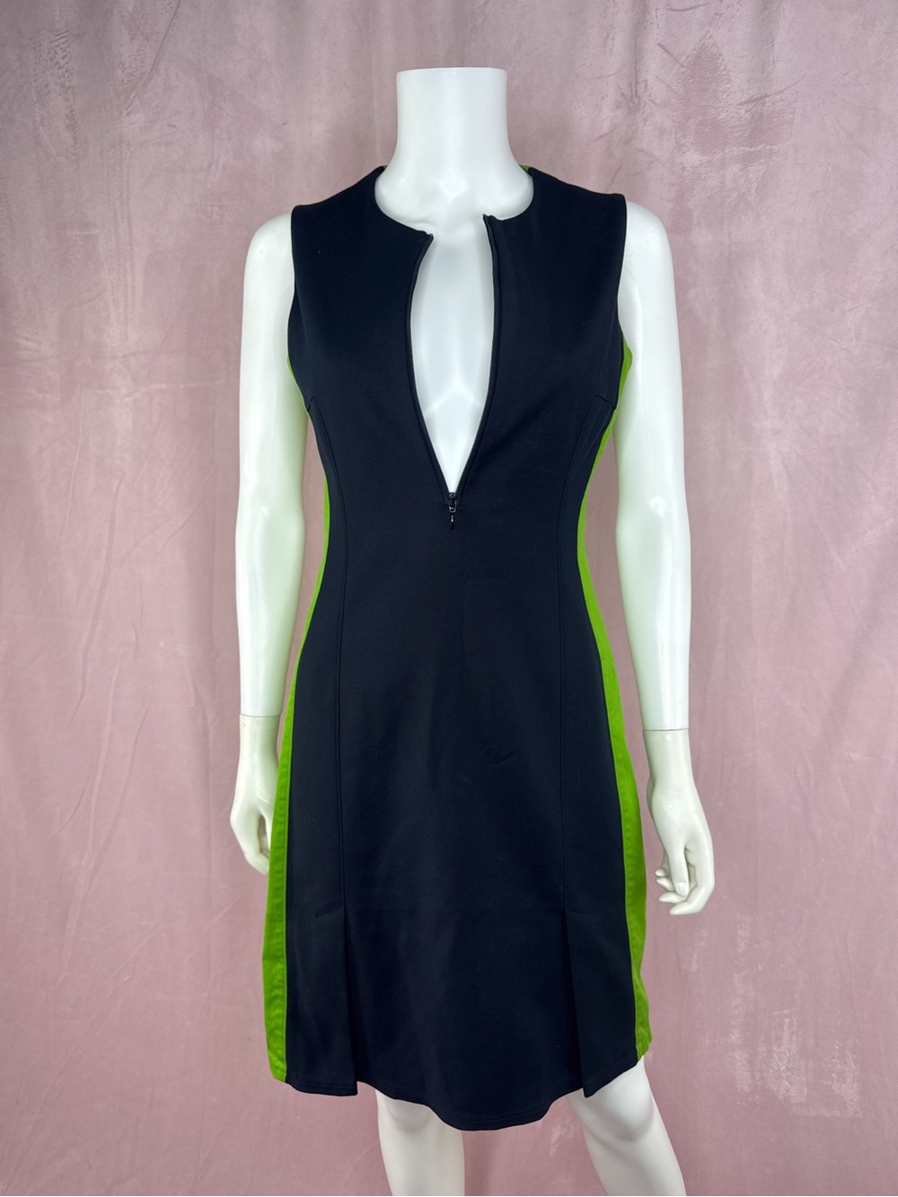 Akris Punto for Bergdorf Goodman Womens Black Green Cotton A-line Dress Size 6